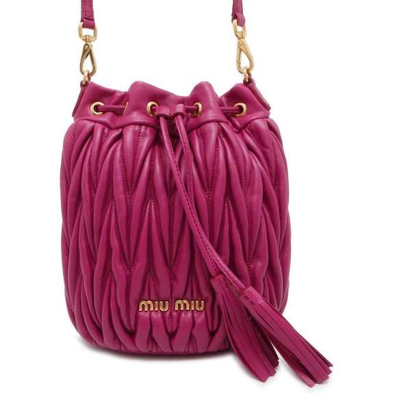 Miu Miu Shoulder Bag Matelassé Drawstring Leather Pink - Picture 1 of 10